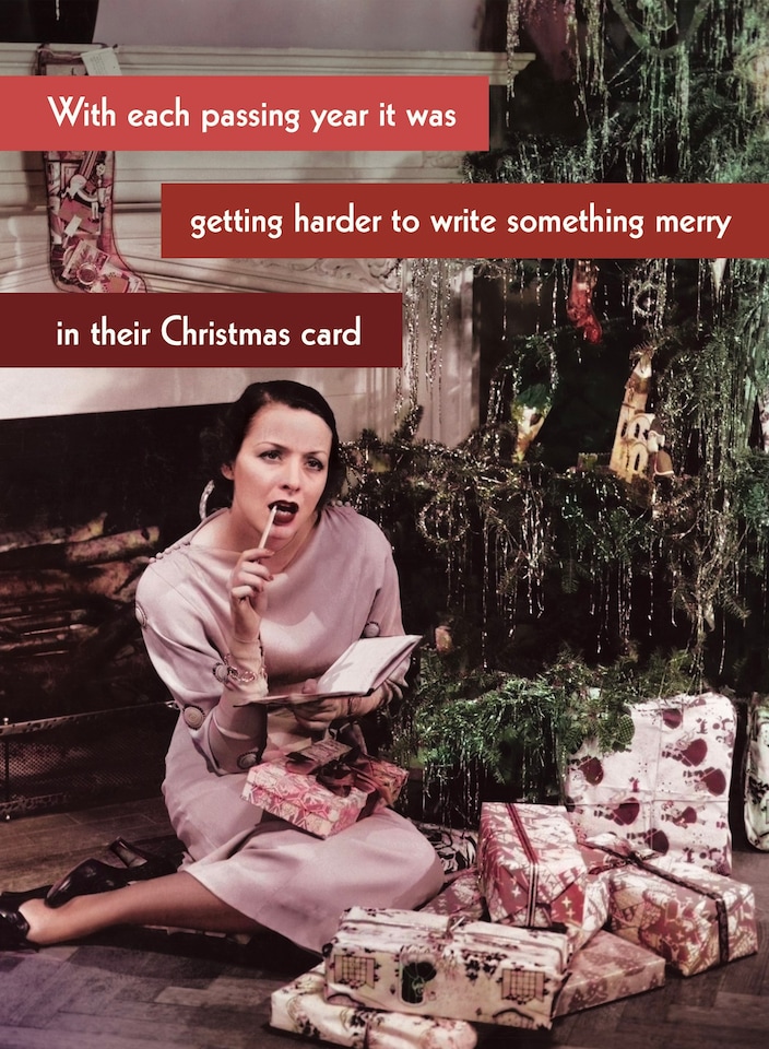 image 1 of It Was Getting Harder To Write Something Merry In Their Christmas Card - Funny Retro Christmas Card