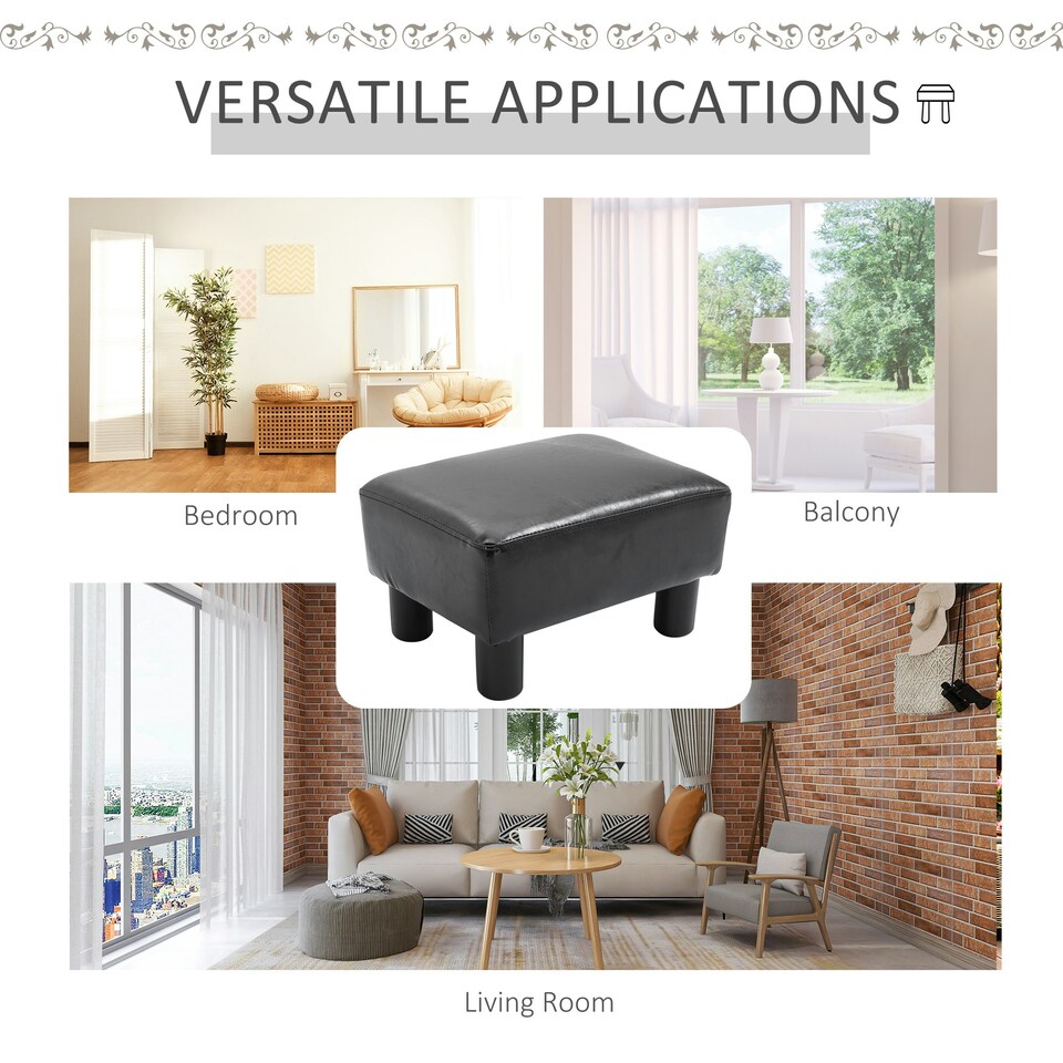 image 1 of HOMCOM Ottoman Footrest Seat Chair Footstool Small PU Leather Home Office Black
