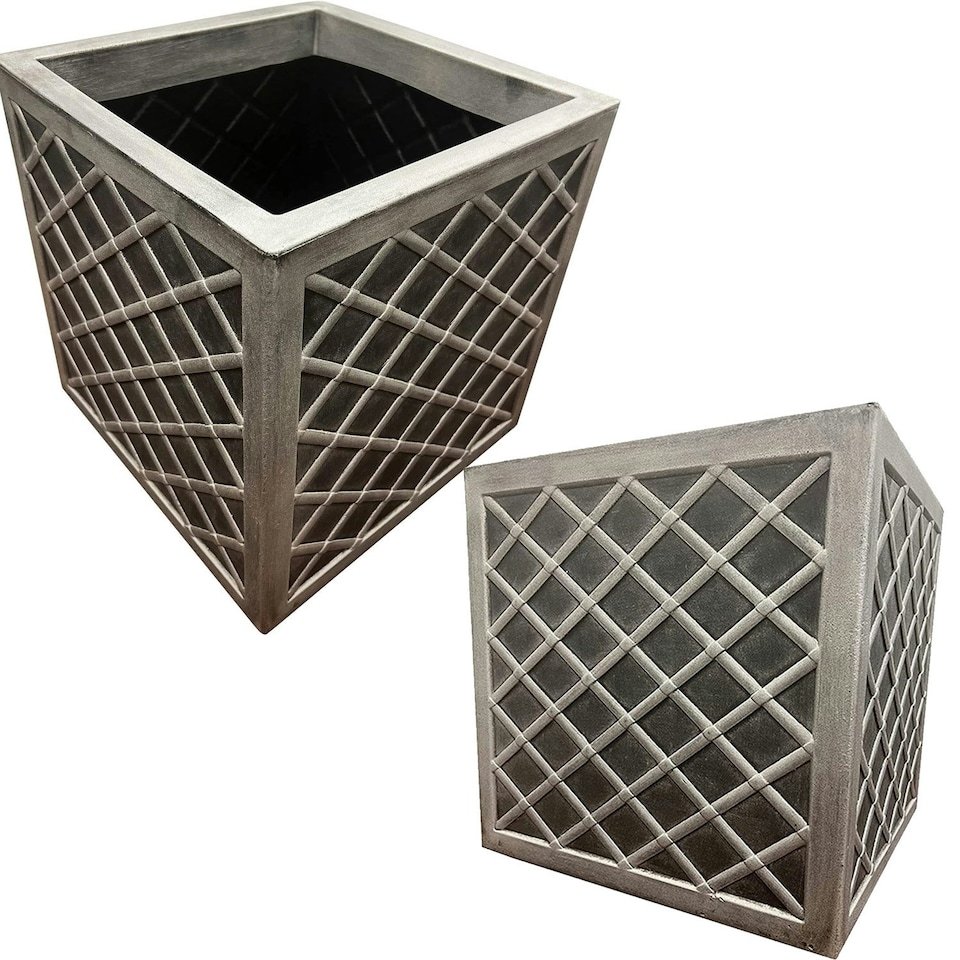 image 1 of 2 x Large Square Lazio Effect Planters For Garden Indoor & Outdoor Patio Planters Pots Grey