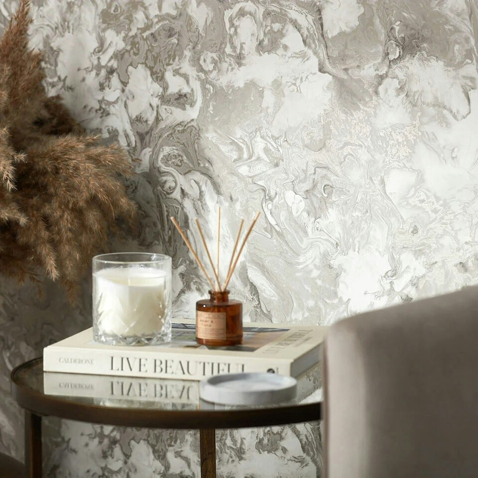 image 1 of Liquid Marble Wallpaper in Taupe Multi