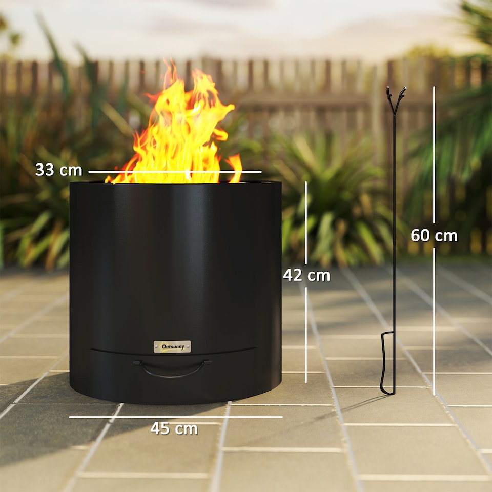image 1 of Outsunny Outdoor Round Fire Pit with Ash Tray and Fire Poker, Black
