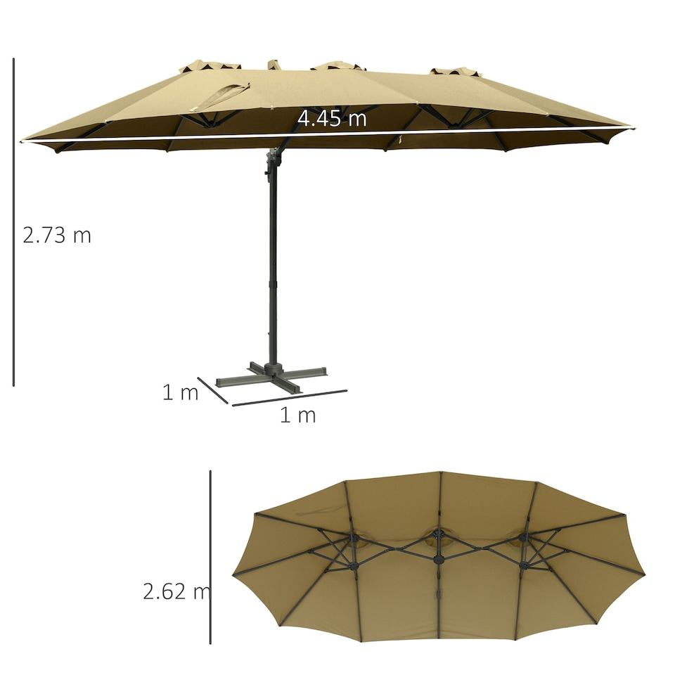 image 1 of Outsunny 4.5m Double Garden Parasol Garden Umbrella with Crank Khaki