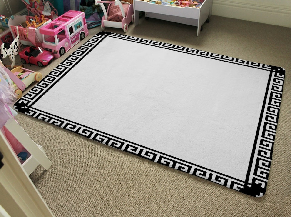 image 1 of Greek Key Border Frame (Rug) | White | L