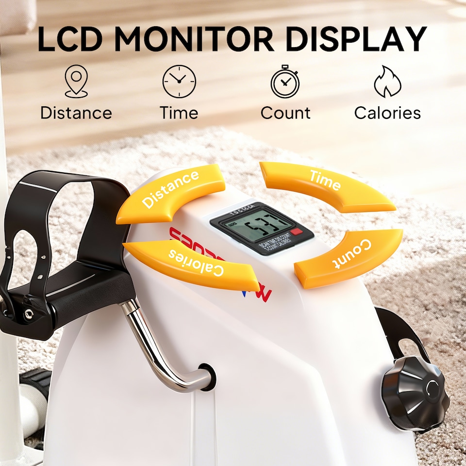 image 1 of SPORTNOW Seated Pedal Exerciser, Hand Arm Knee Leg Exercise Bike, Height-adjustable, with LCD Display, Adjustable Resistance and Massage Rollers for Elderly Rehabilitation