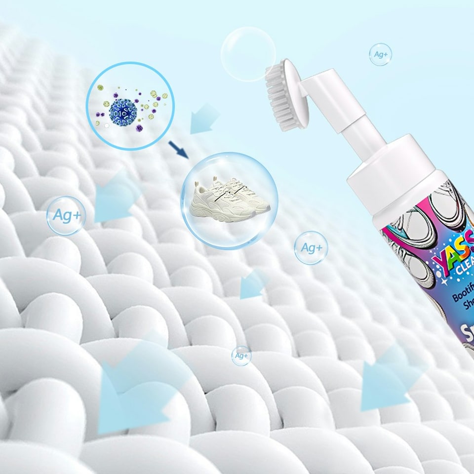 image 1 of Yass Clean White Shoe Cleaner Set, 200ml x 4 Bottles, Foam Applicator with Brush, Sparkling White Formula