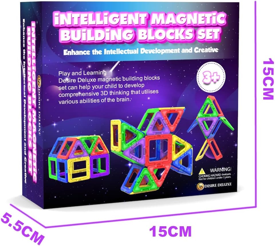 image 1 of Desire Deluxe Magnetic Building Blocks 30pc Construction Toys Set for Kids Game | STEM Creativity Educational Magnets Toy Blocks for Boys Girls Age 3 4 5 6 7 Year Old