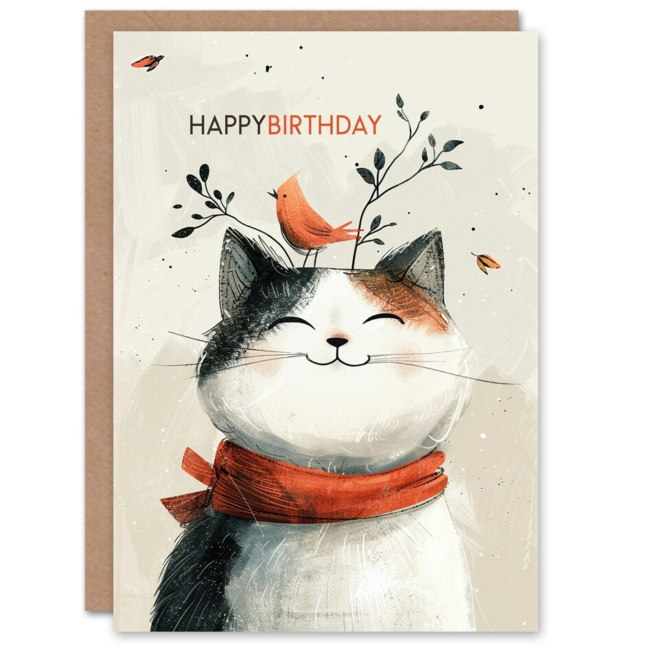 image 1 of Pet Bird On Head Girl Boy Kids Cat Daughter Son Birthday Card