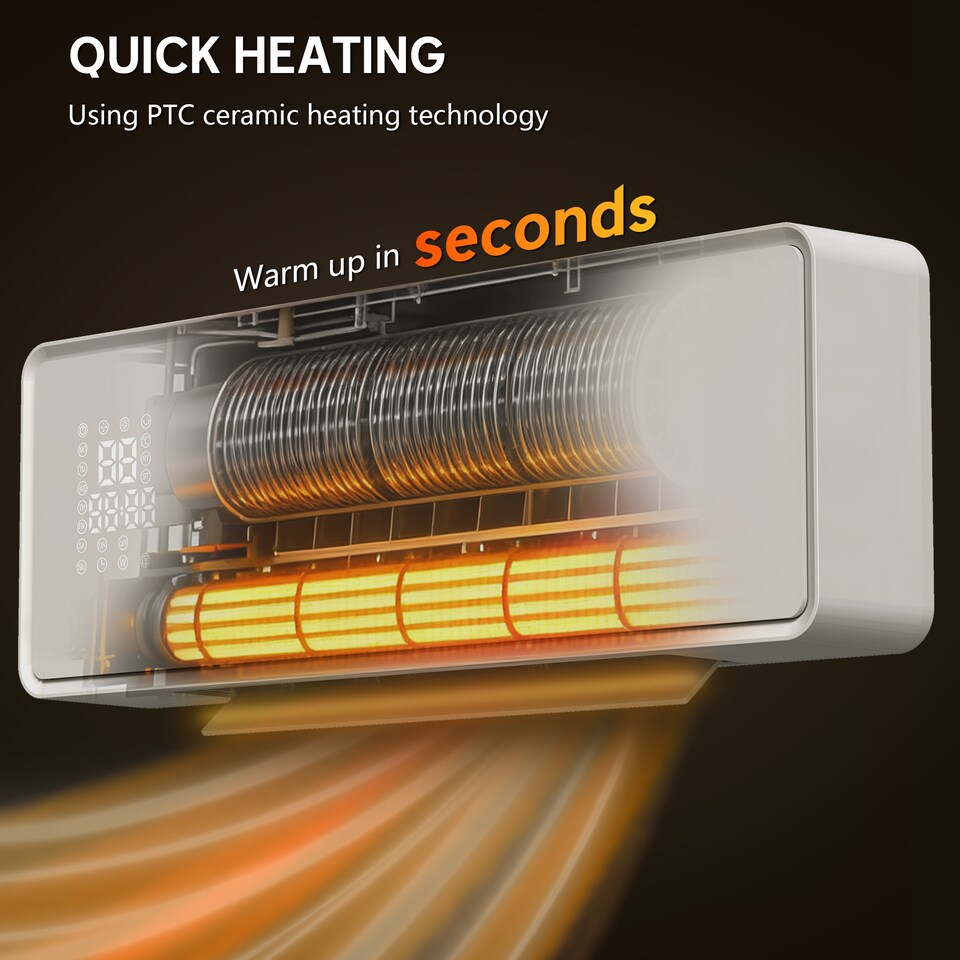image 1 of HOMCOM 2000W Ceramic Electric Heater with Fan, Wall Mounted, White | White