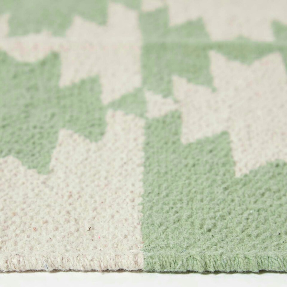 image 1 of Homescapes Turin Green and Natural Kilim Cotton Hallway Runner Rug - 66 x 200 cm