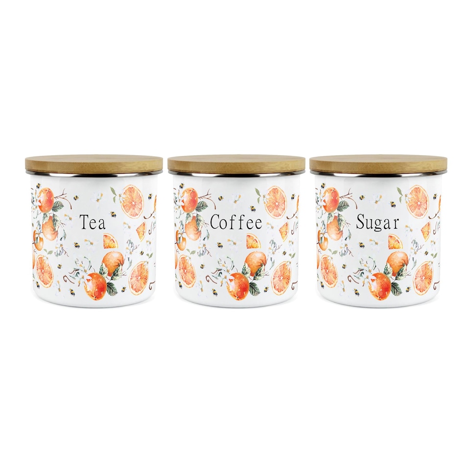 image 1 of Painted Tangerines Tea, Coffee & Sugar Large Kitchen Canisters - Set of 3