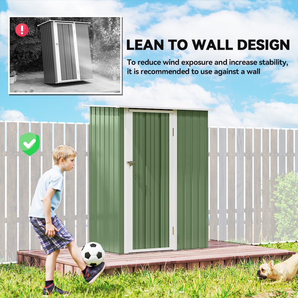 image 1 of Outsunny 5ft x 3ft Garden Storage Shed, Outdoor Metal Shed with Sloped Roof, Lockable Door for Tools, Equipment, Light Green