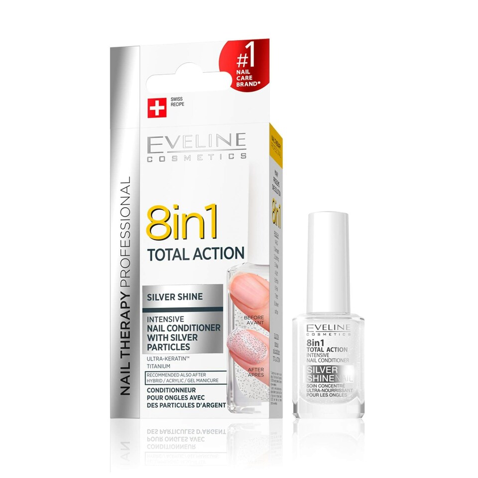 image 1 of Eveline Nail Therapy Total Action Concentrated Nail Conditioner with Silver Particles 8in1 Silver Shine 12ml