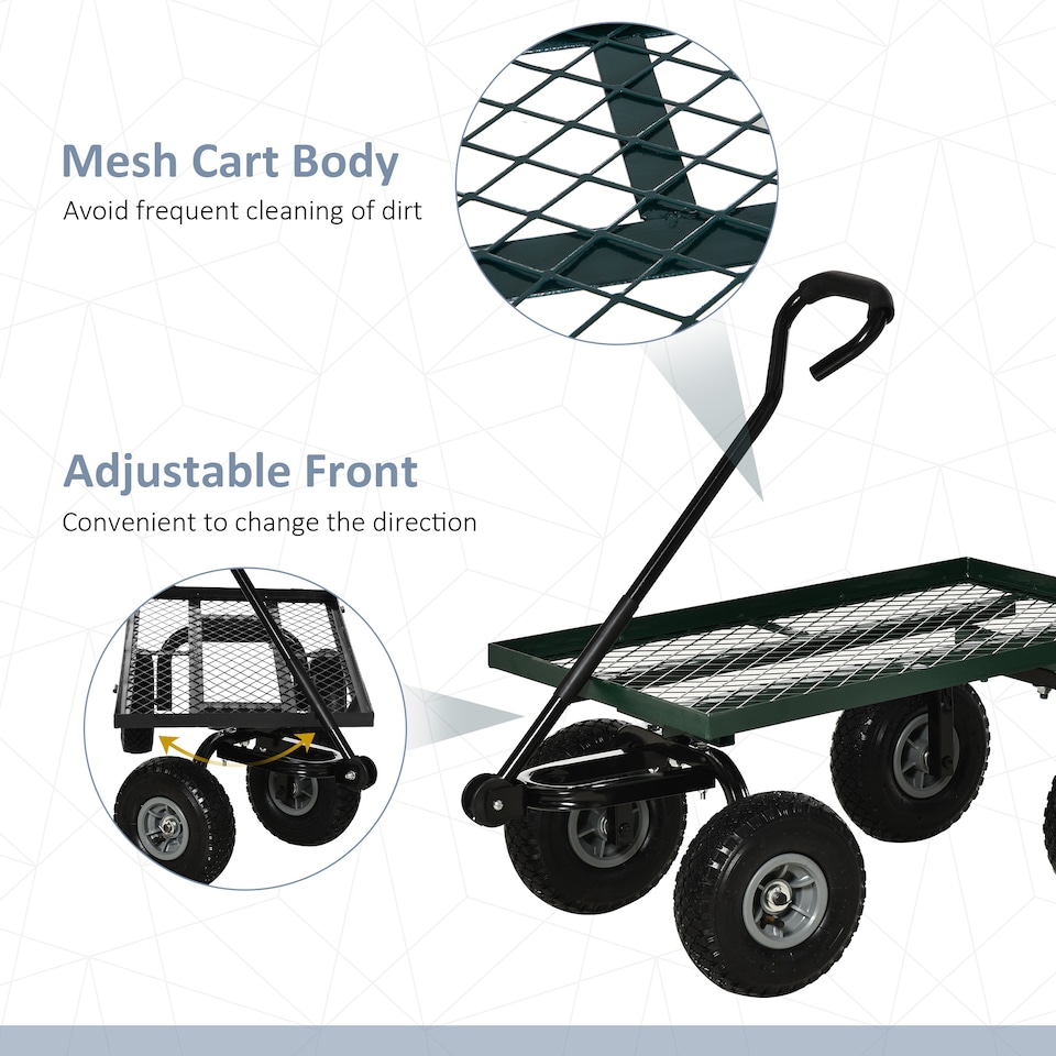 image 1 of Garden Trolley Cart with Pneumatic Wheels and Rotating Handle, Green | Green | Green
