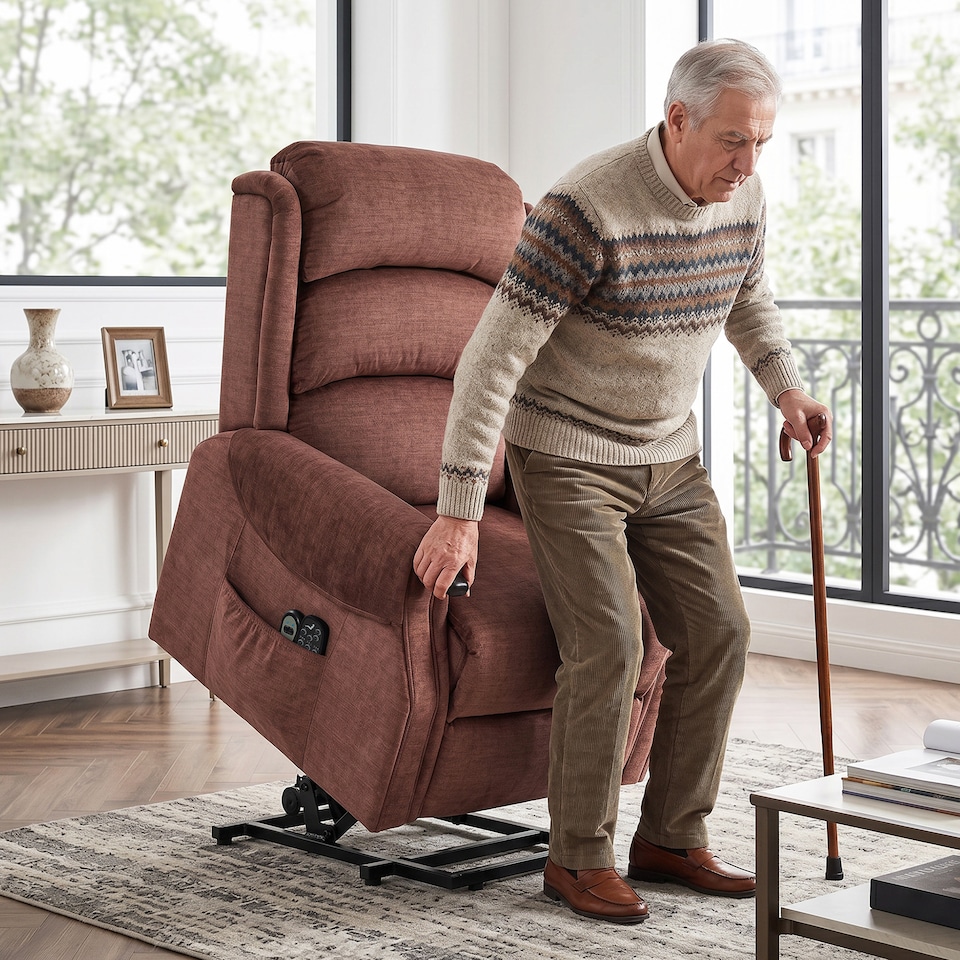 image 1 of HOMCOM Power Lift Recliner Chair with Vibration and Heat, Wood Grip