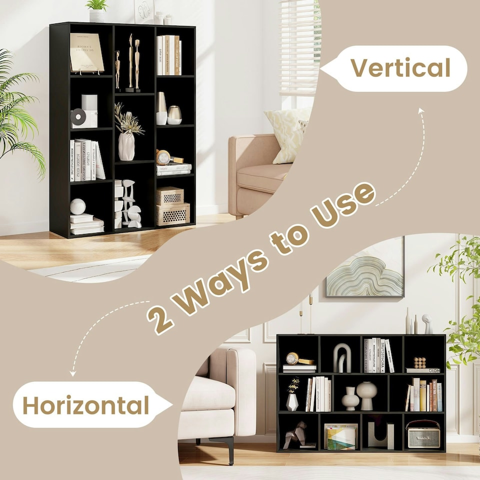 image 1 of COSTWAY 11-Cube Bookcase Geometric Bookshelf Display Cabinet Black