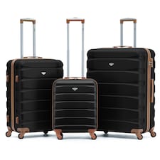 Flight Knight Suitcase Set, Large Suitcase, Extra Large Suitcase, Cabin Suitcase 55x40x20cm - 60+ Airlines Approved - EasyJet, Jet2, Ryanair Priority Carry On | Black | Black/Tan | Large