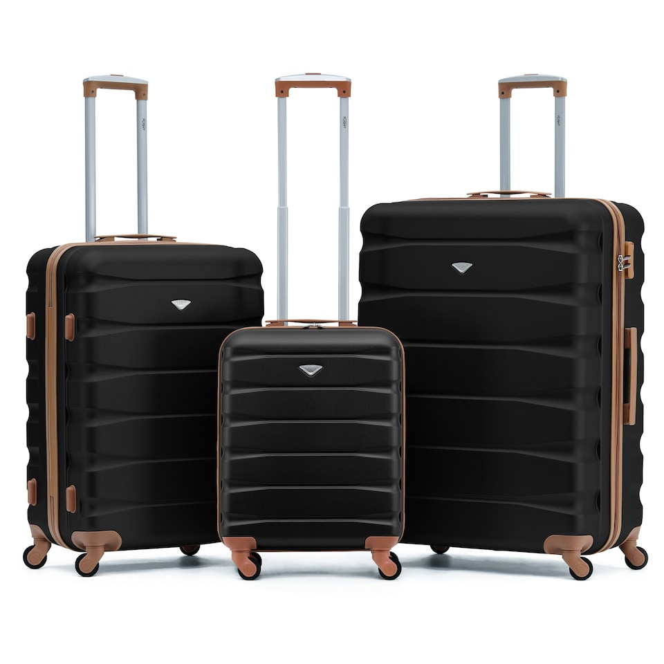 image 1 of Flight Knight Suitcase Set, Large Suitcase, Extra Large Suitcase, Cabin Suitcase 55x40x20cm - 60+ Airlines Approved - EasyJet, Jet2, Ryanair Priority Carry On | Black | Black/Tan | Large