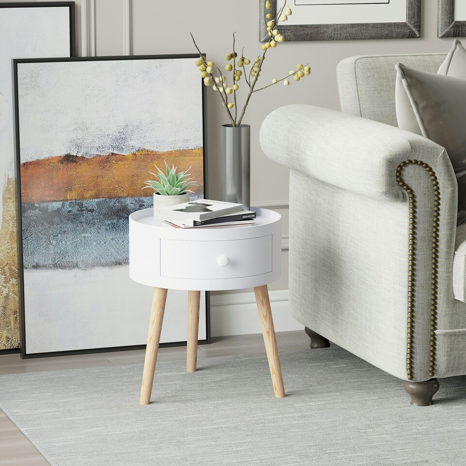 image 1 of HOMCOM Coffee Table Furniture Round Corner Storage Unit Side White Office White