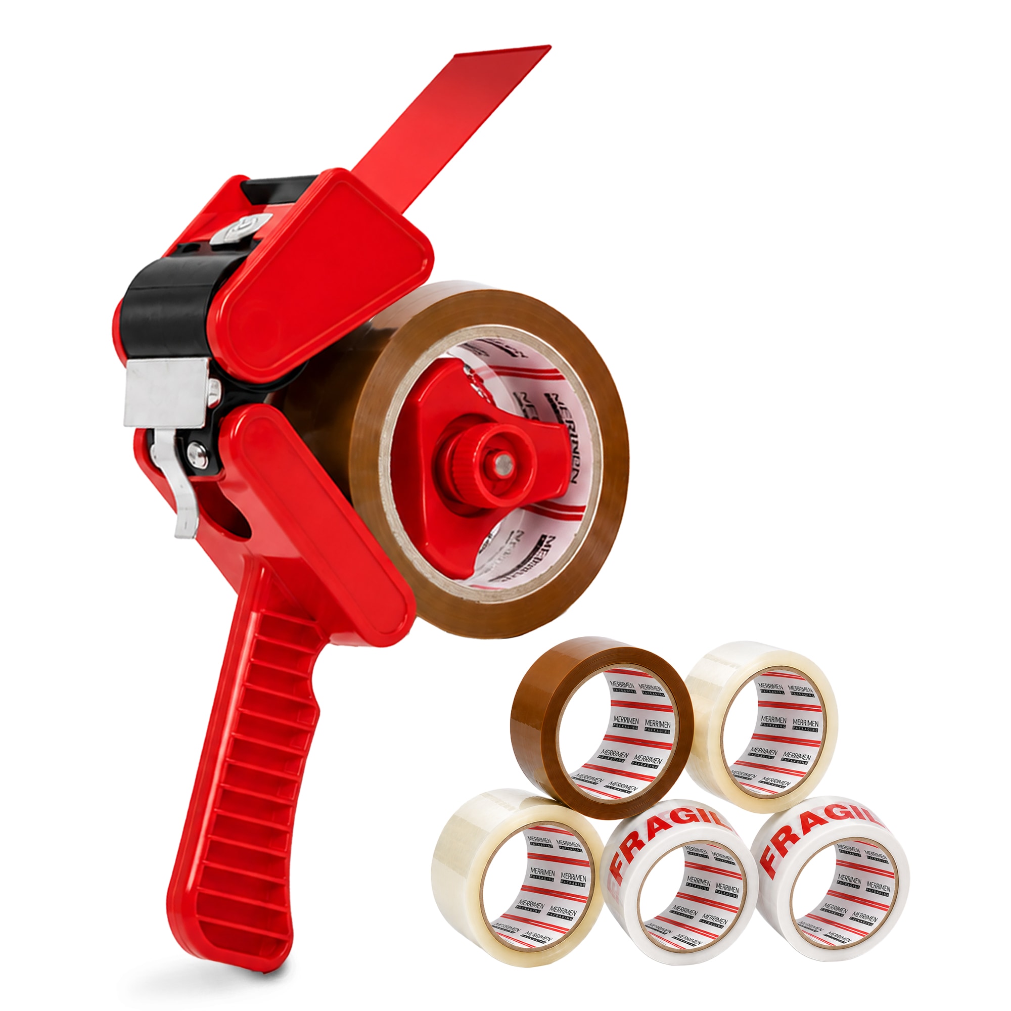 Merrimen Heavy Duty Rolls Packaging Tape with Dispenser, 6 Rolls (48MM x 66M)