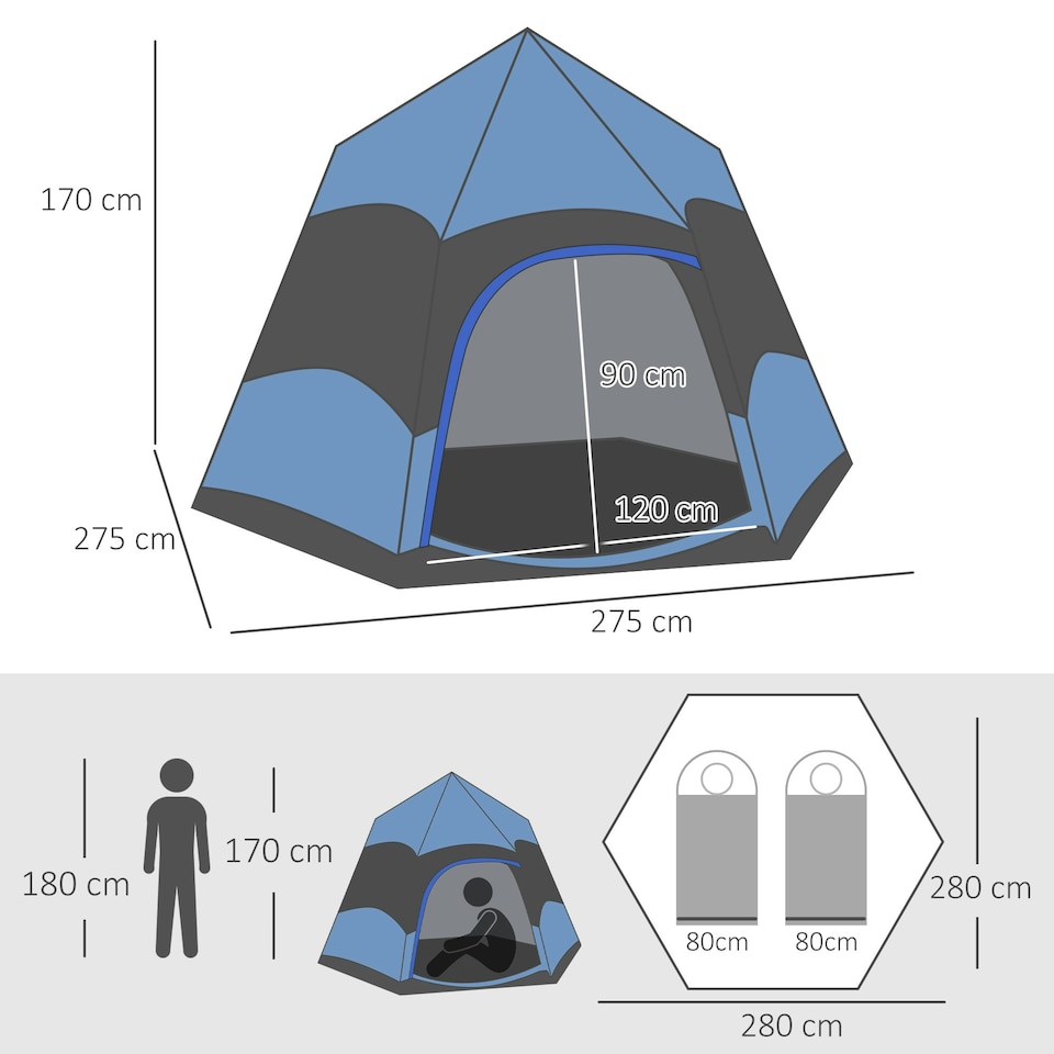 image 1 of Outsunny 4 Person Camping Tent Festival Hiking Shelter, Blue