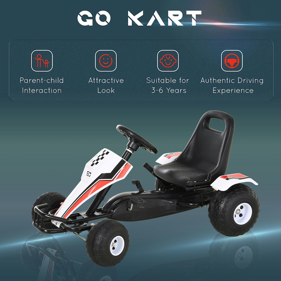 image 1 of HOMCOM Child's Racing-Style Pedal Go Kart w/ Brake Gears Steering Wheel Seat