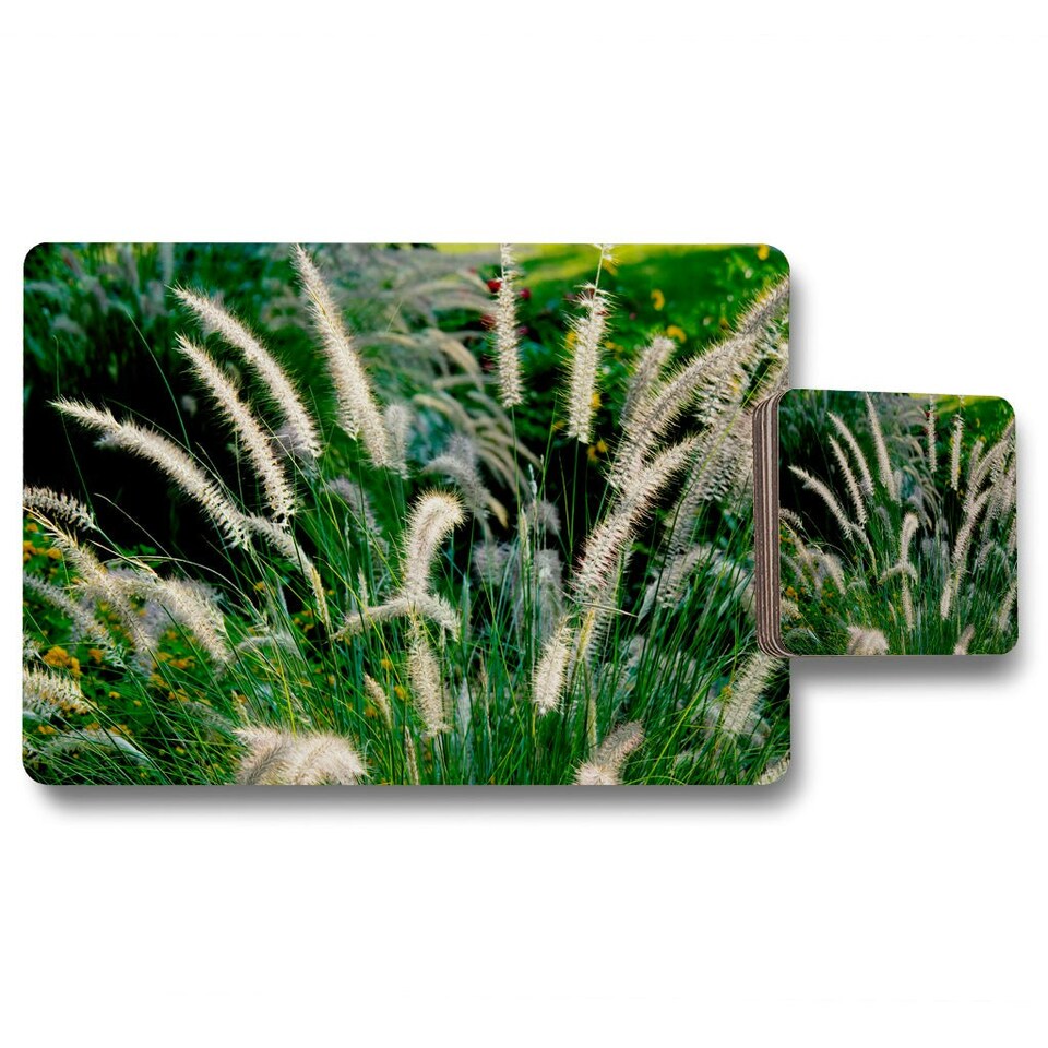 image 1 of decorative cat tail grass growing along a walkway (Placemat & Coaster Set)