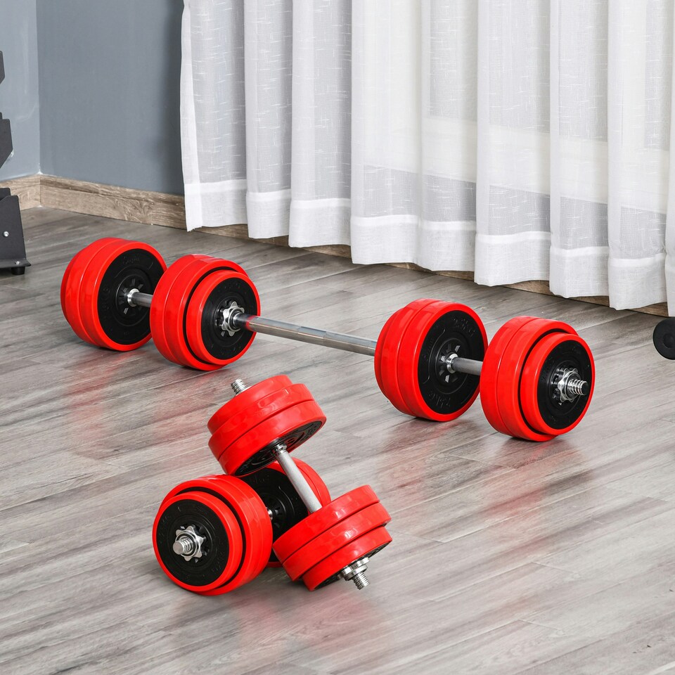 image 1 of HOMCOM 30KGS Dumbbell & Barbell Adjustable Ergonomic Set Exercise in Home Gym