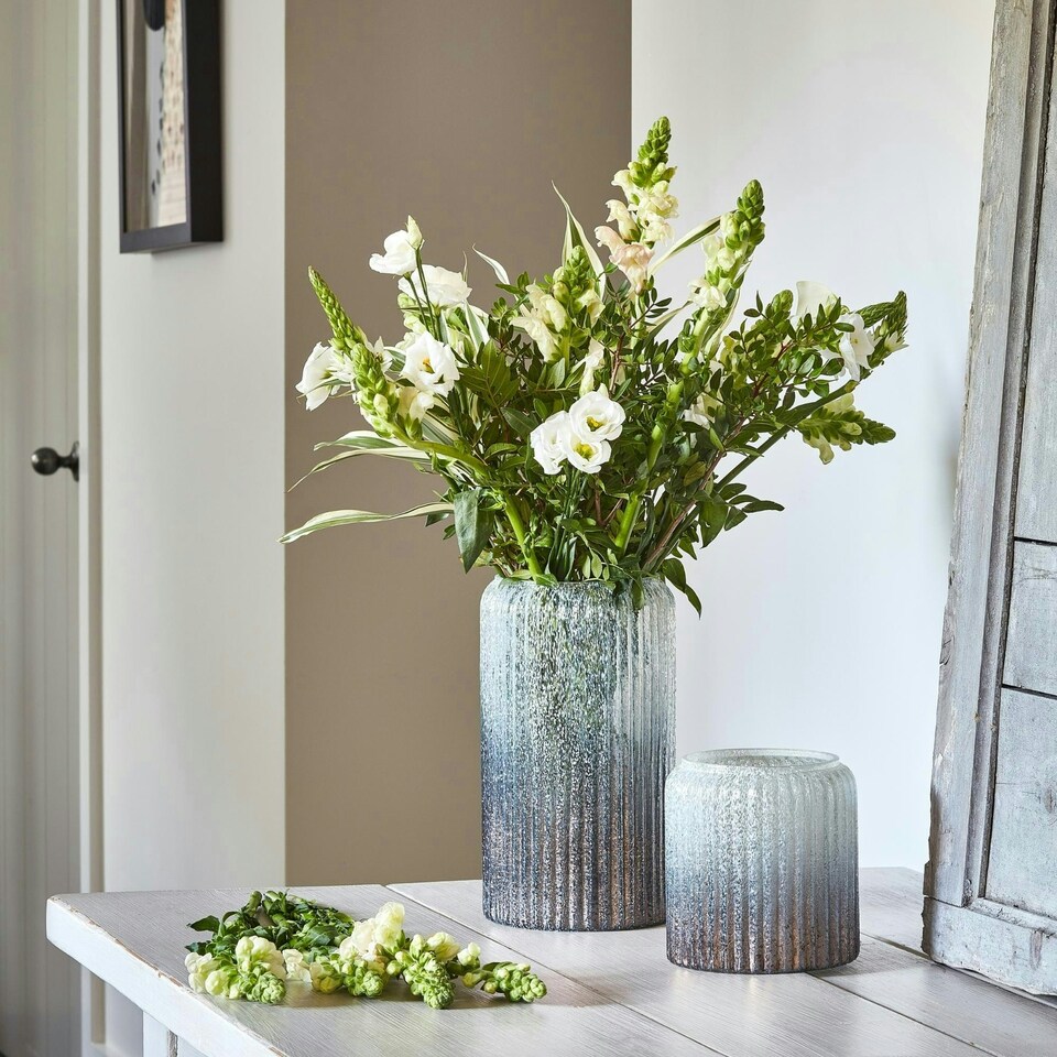 image 1 of Verre Frosted Ribbed Glass Vase Gold