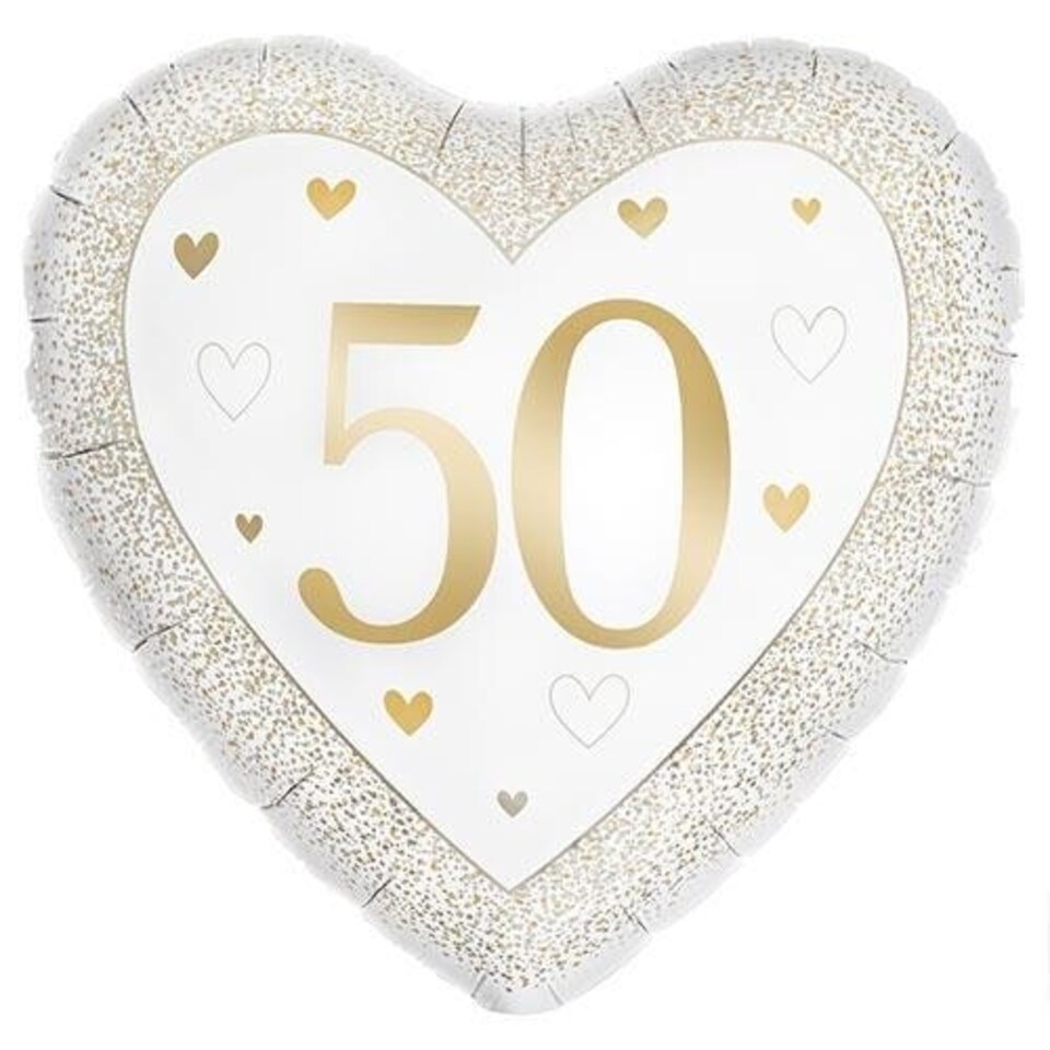 image 1 of Happy 50th Gold Anniversary Heart Shape Foil Helium Balloon 46cm / 18 in | Gold