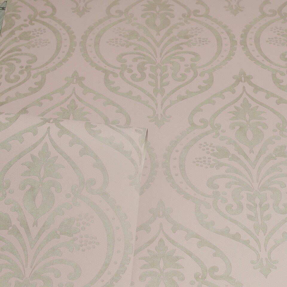image 1 of Sample of Moroccan Damask Wallpaper in Blush and Silver Multi