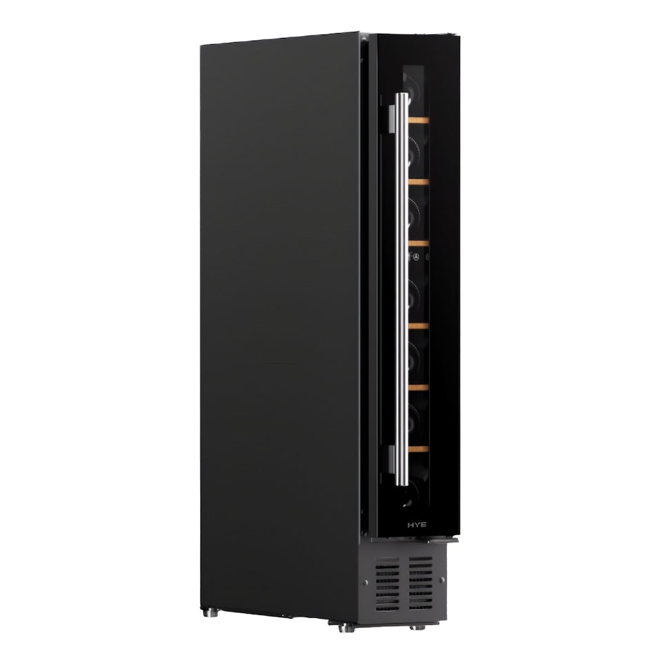 image 1 of HYE 22L Wine Cooler 7 Bottle, 15cm, Touch Controls, LED Lights, Black, Wooden Shelves - RF01WC7SB31