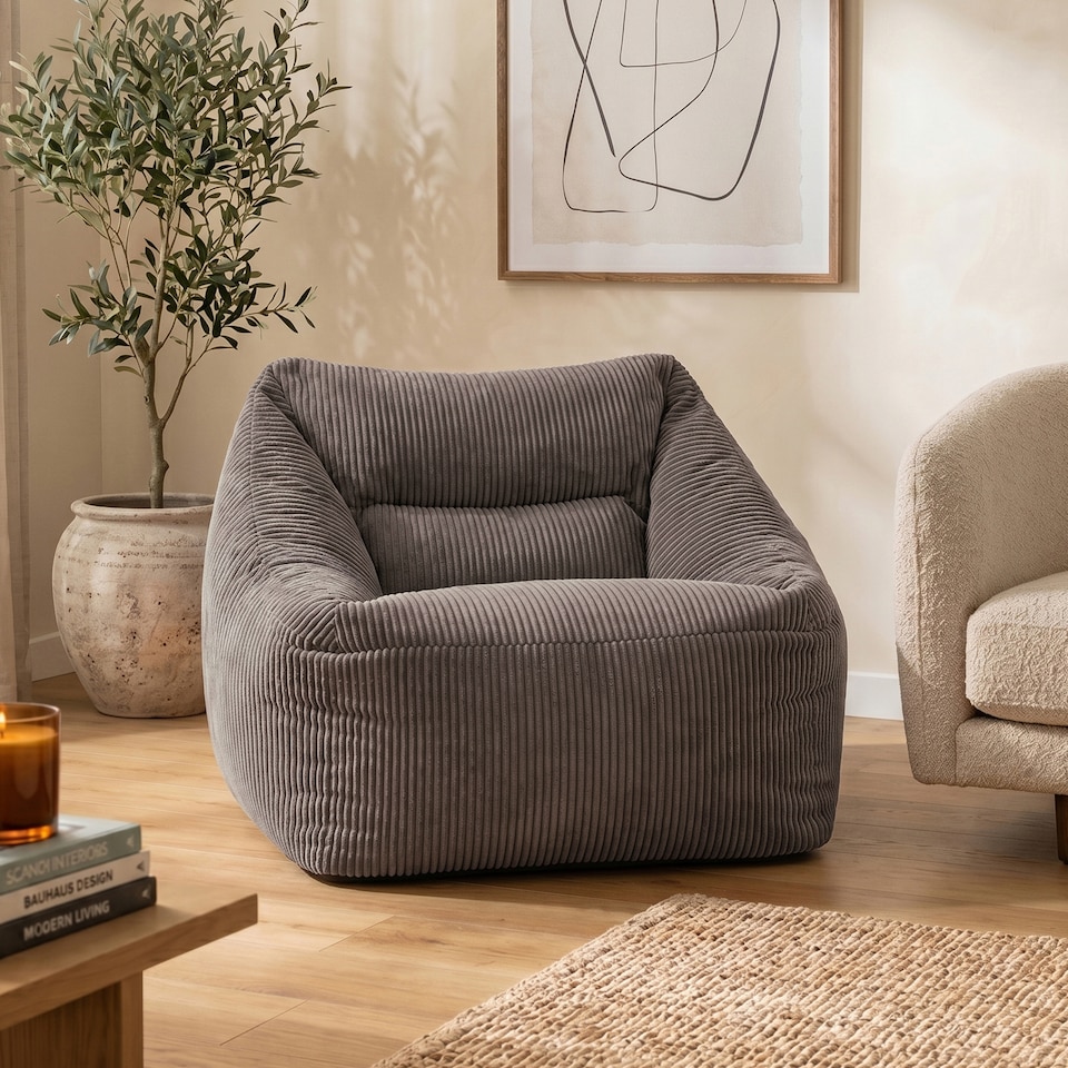 image 1 of icon Natalia Corduroy Armchair Bean Bag, Charcoal Grey