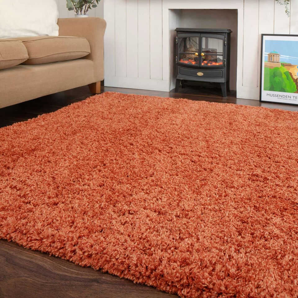 image 1 of KUKOON Terracotta Deep Pile Shaggy Living Room Area Rug 200cm x 290cm