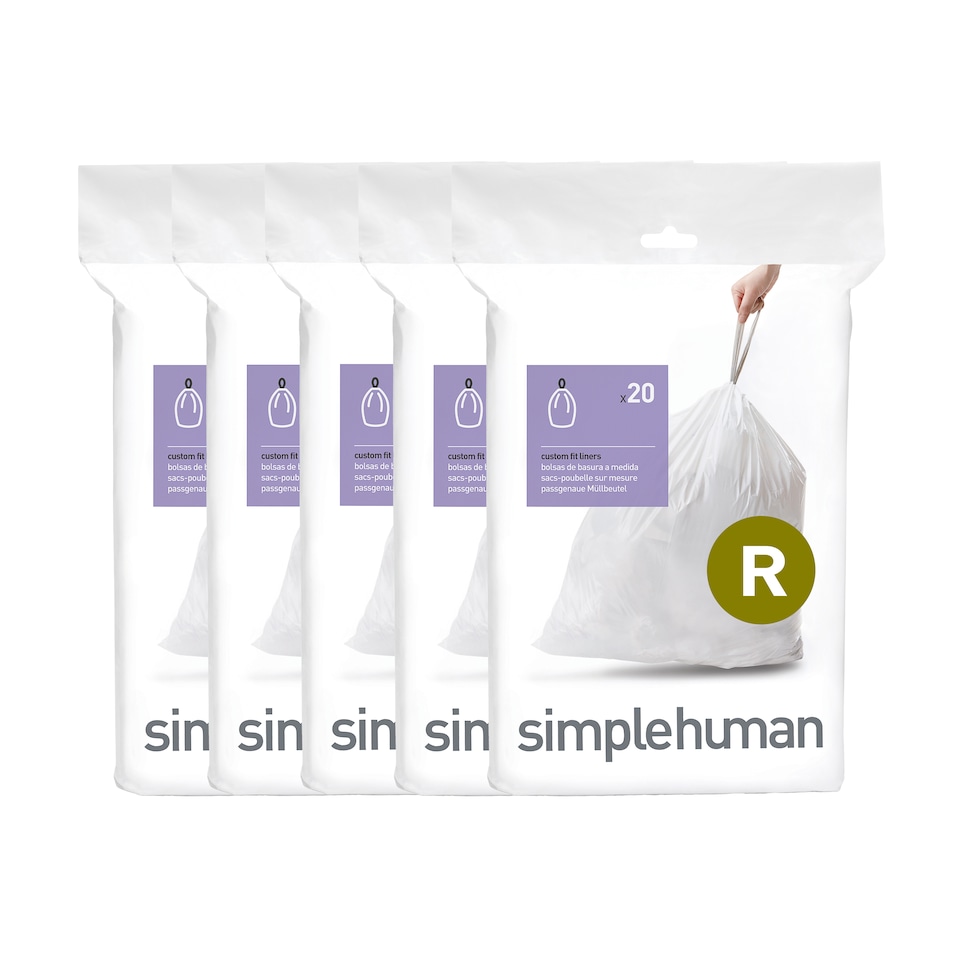 image 1 of Simplehuman 10L Code R Bin Liners, 50% Recycled Custom Fit Bin Bags, Pack of 100 | White | Code R | Code R | 5