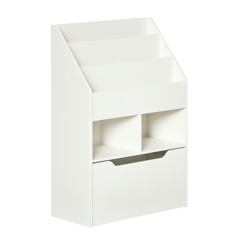 image 1 of HOMCOM Kids Bookcase, Toy Box w/ Storage Drawer, Wheels for Bedroom - Grey