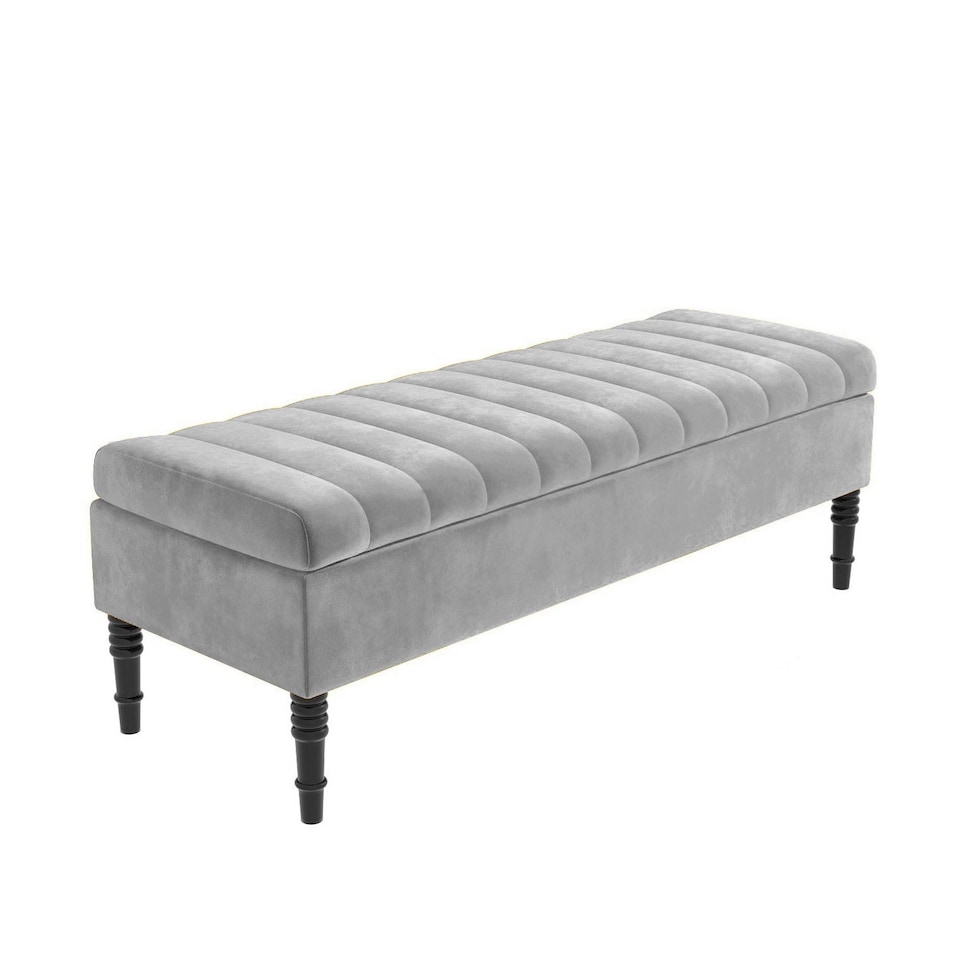 image 1 of Safar 90cm Ottoman Storage Bench - Plush Velvet Shoe Bench - Silver Lined Upholstery Storage Footstool