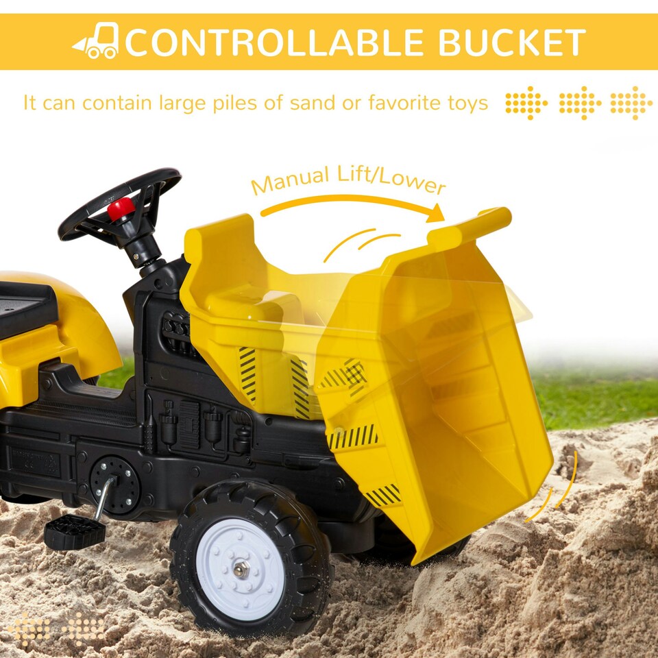 image 1 of HOMCOM Ride on Tractor No Power for Kids with Manual Control Bucket