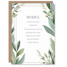 Behold Stand at Door and Knock Green Floral Bible Christian Birthday Card