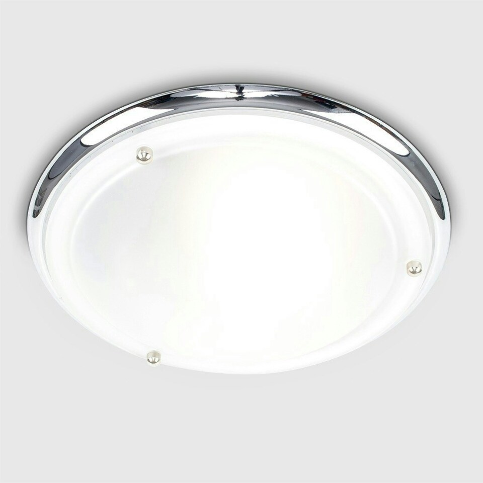 image 1 of ValueLights Flat Polished Chrome Opal Glass Diffuser IP44 Rated Bathroom Flush Ceiling Light