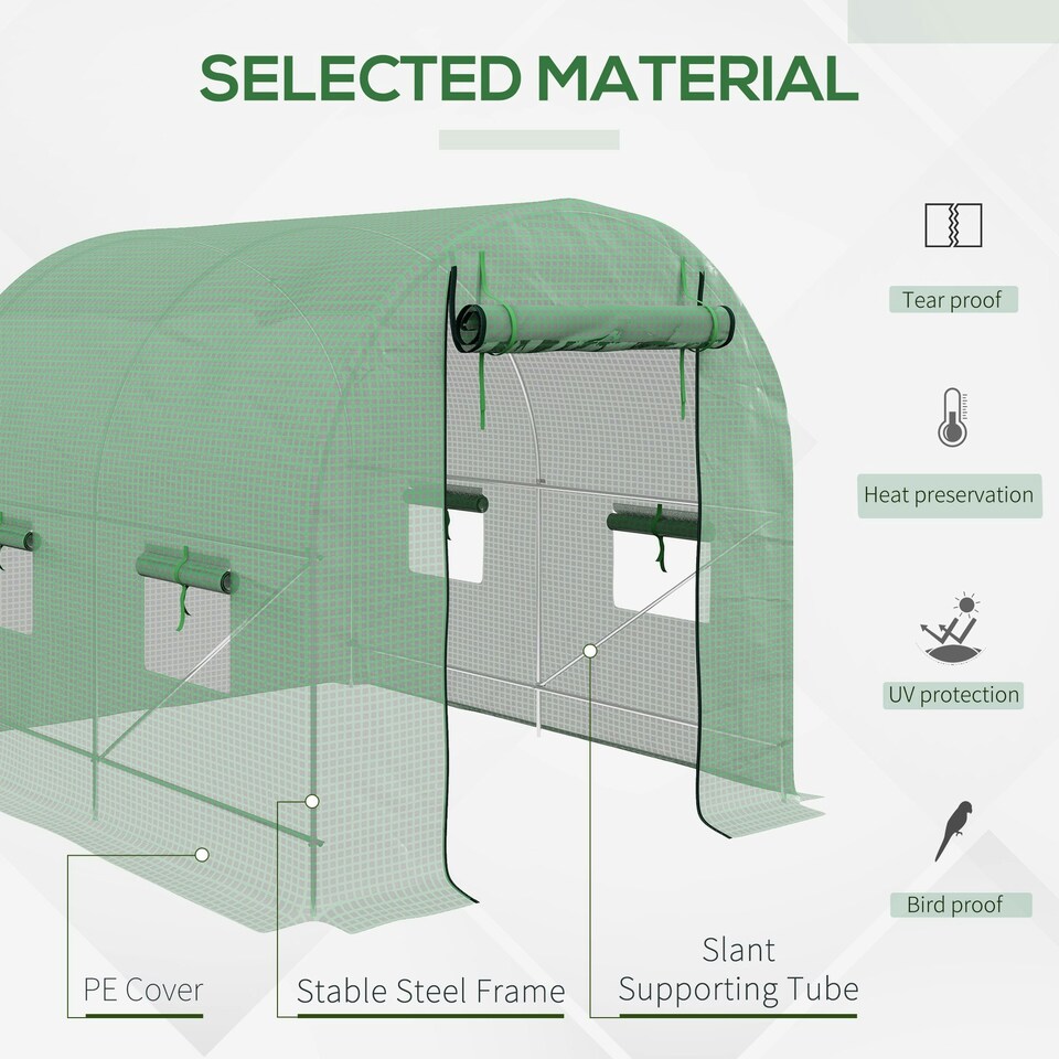 image 1 of Outsunny 2.5 x 2m Walk-In Polytunnel Greenhouse with Roll Up Door Windows Green