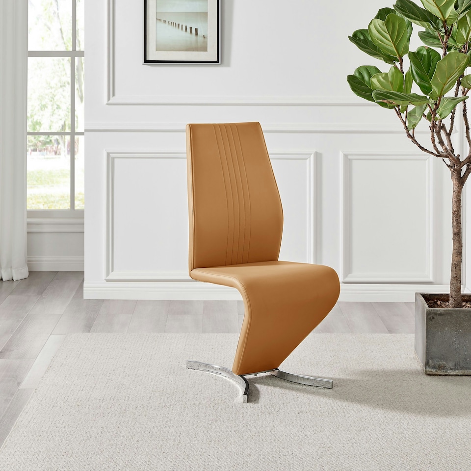 image 1 of Furniturebox 2x Willow Mustard Yellow Faux Leather Chrome 'Z' Dining Chairs