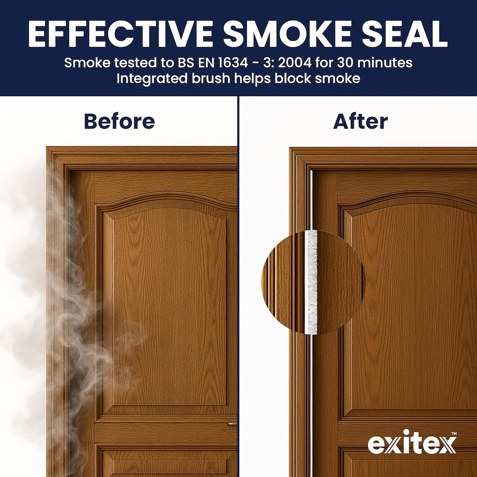 image 1 of Exitex Self Adhesive Intumescent Fire & Smoke Door Strip with Brush, FD30 rated, 5.2m | White
