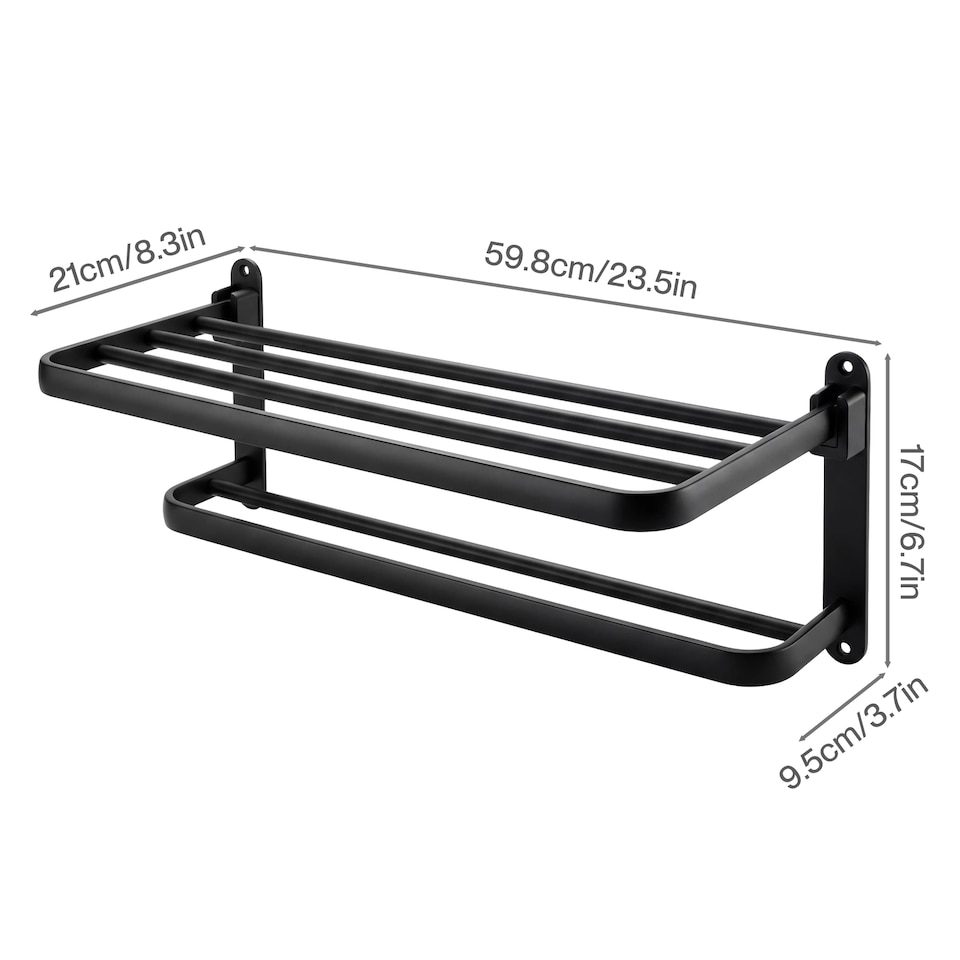 image 1 of Levede Towel Holder with 2 Bars Wall Mounted No Drill Bathroom Shelf Black