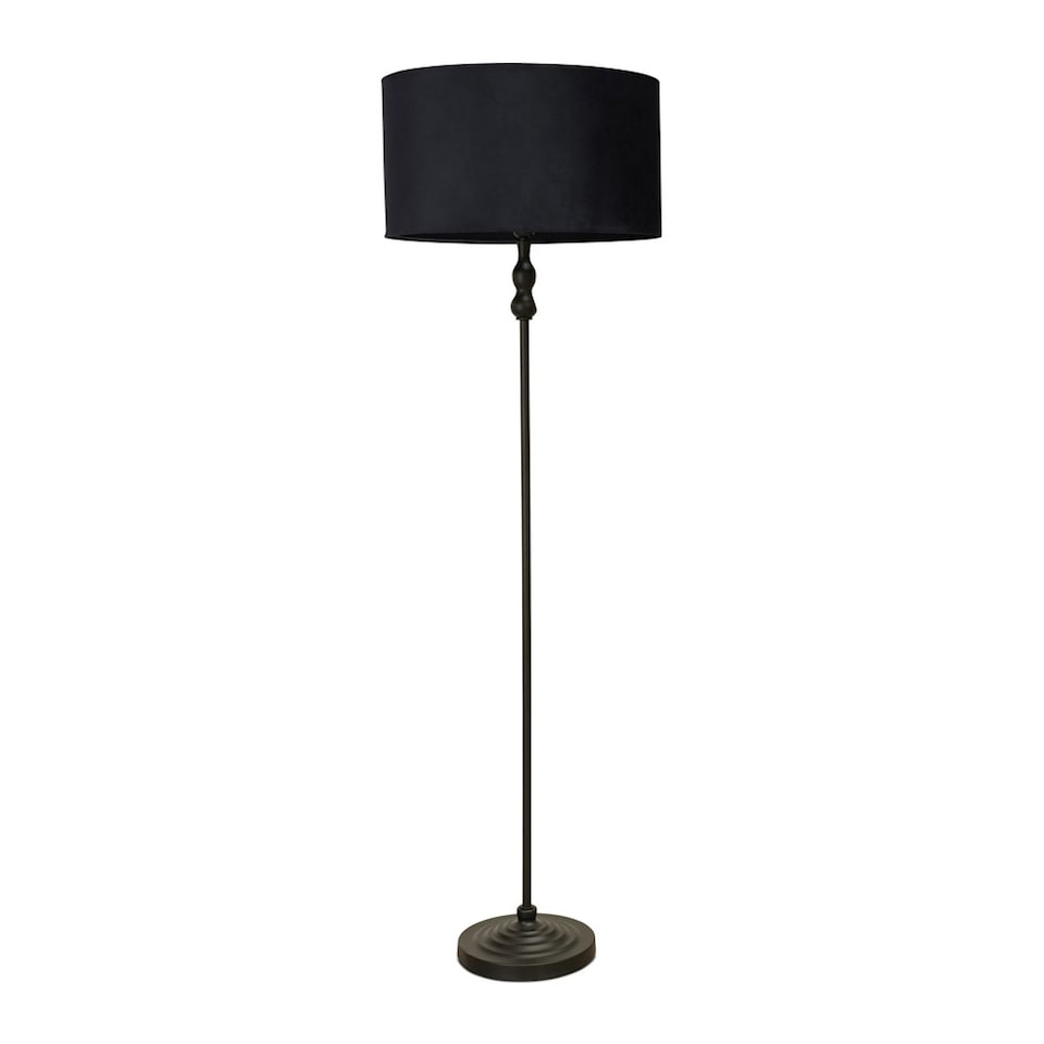 image 1 of ValueLights Maggie Black Candlestick Floor Lamp Black Velvet Shade | Black