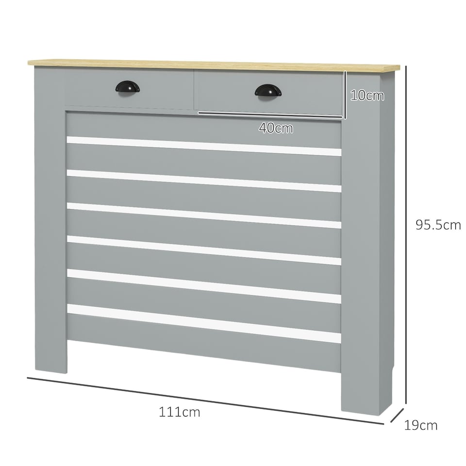 image 1 of HOMCOM Radiator Cover with Drawer, Horizontal Slat, 111cm, Grey