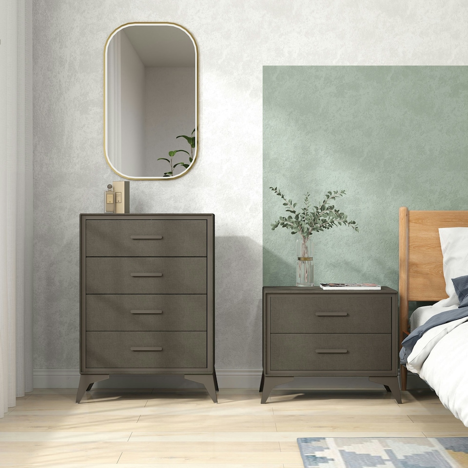 image 1 of HOMCOM 2 Drawer Chest of Drawers, Fabric Dresser with Steel Frame, Brown