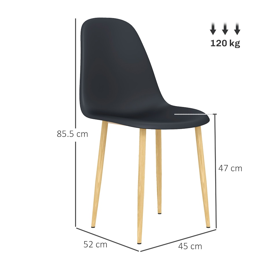 image 1 of HOMCOM Dining Chairs Set of 4 w/ Curved Back, Steel Legs, Grey Black
