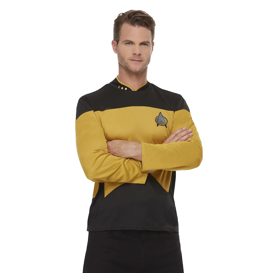 image 1 of Star Trek: The Next Generation Unisex Adult Operations Uniform Costume Top | Yellow | Yellow/Black | S | 1