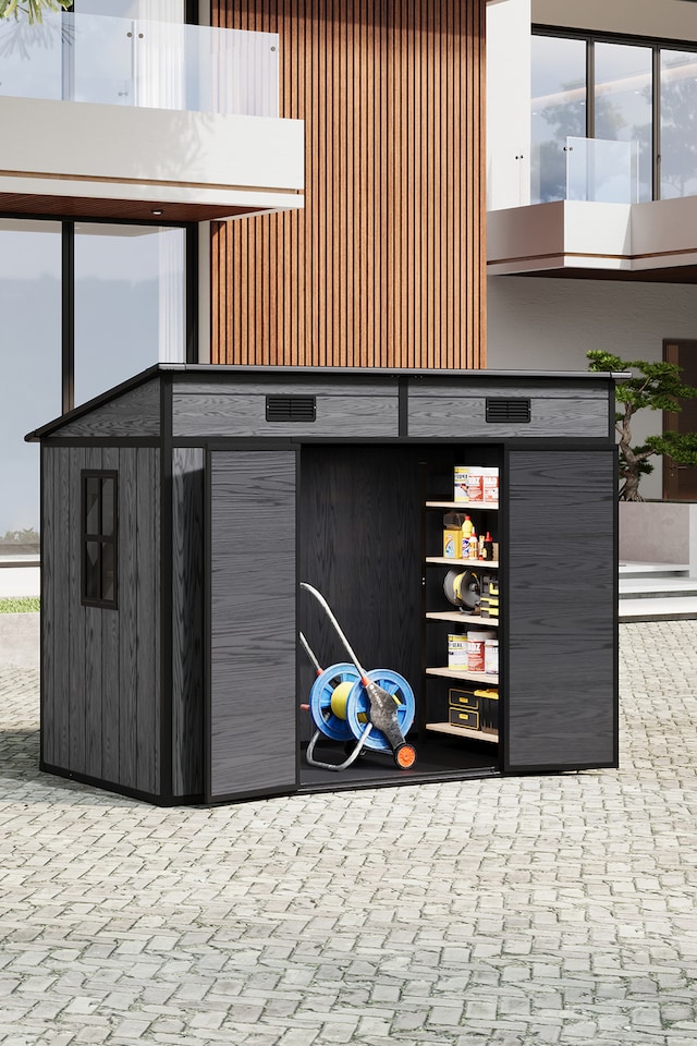 image 1 of Living and Home 6x4FT Outdoor Garden Storage Shed, Dark Grey | Grey | Dark Grey | 1