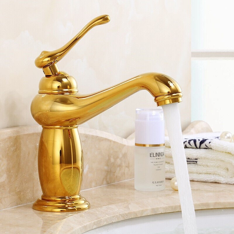 High brass bathroom faucets sink mixer tapsgold bathroom faucetsingle lever mixercold and hot water